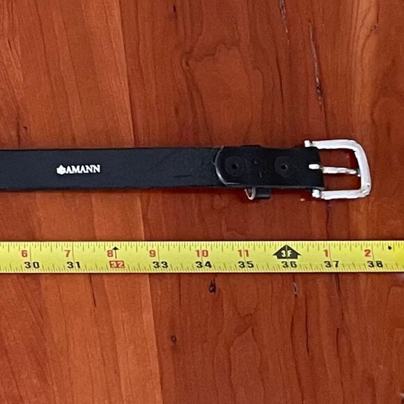 Black Leather Belt, Silver Buckle, Size 32 - Picture 2 of 7